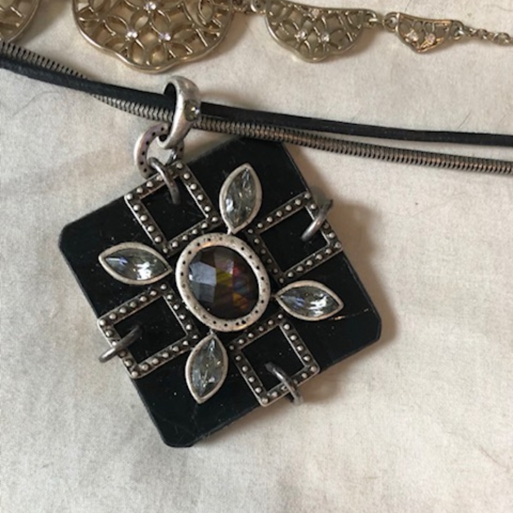 Unique Black square stone necklace